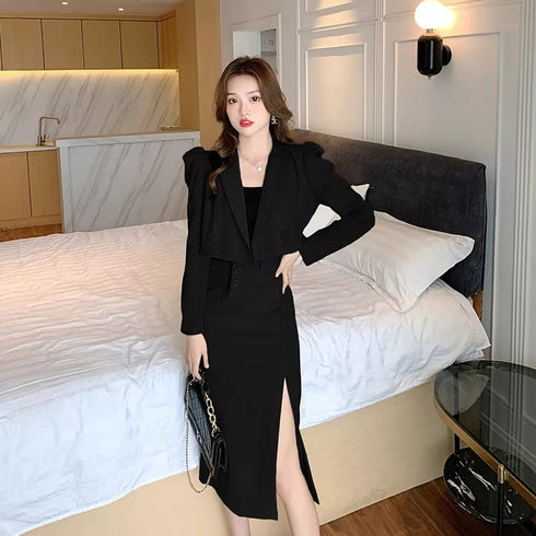 New Fashion Exclusive Two Piece Short Slim Coat with Split Skirt